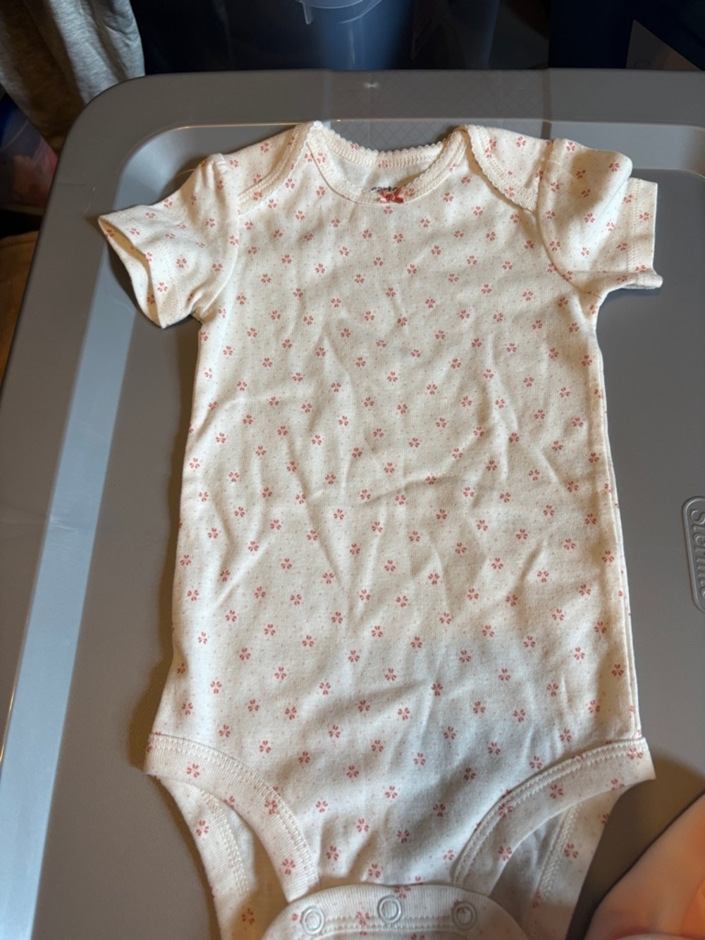 Carter's Cream Floral Short-Sleeve Bodysuit with Pink Print and pink pants - Picture 3 of 8